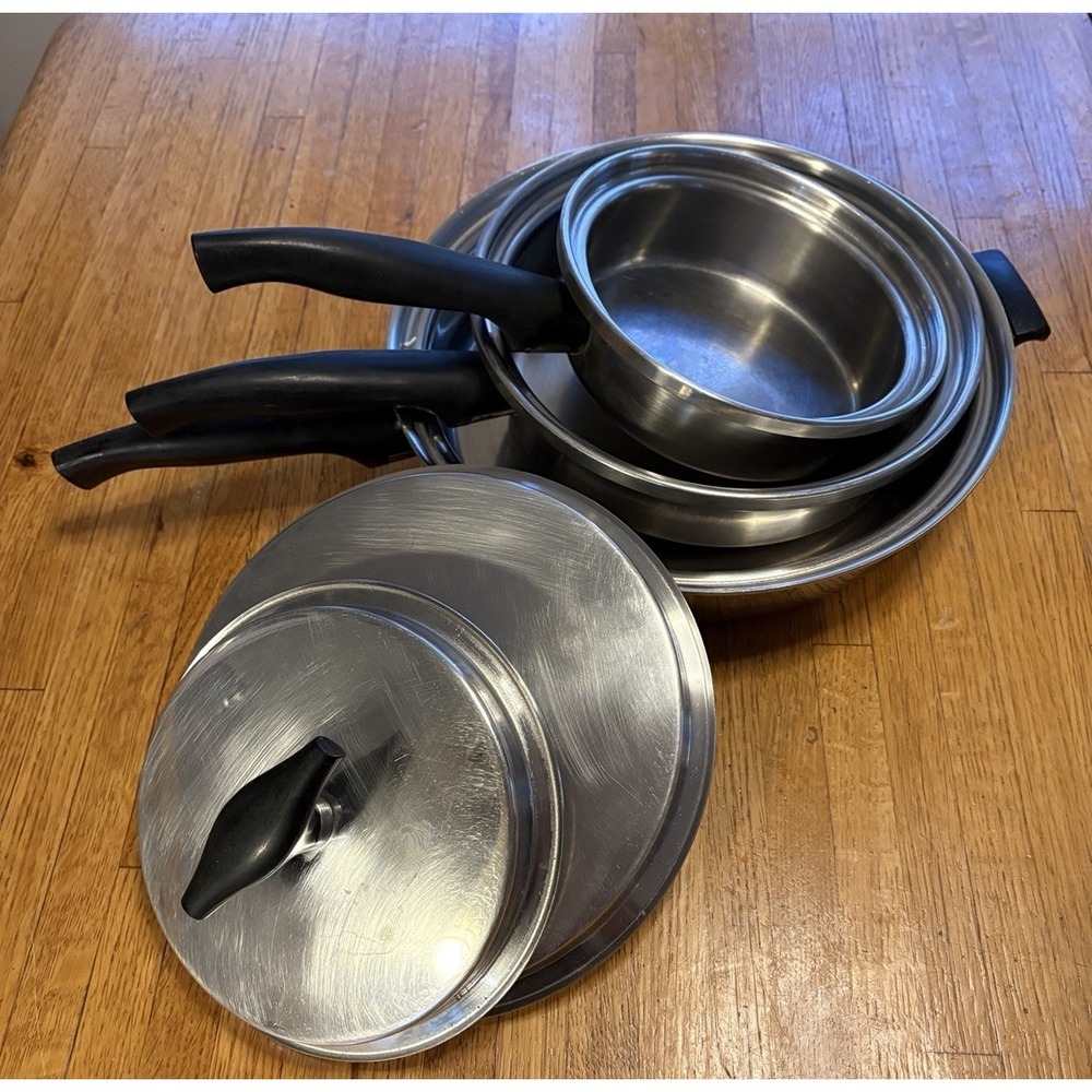 Vtg Kitchen Craft 3 Pan Pot W/ Lids 3 Ply Special Alloy Stainless Steel